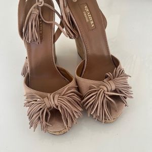 AQUAZZURA Wild One Tassel Wedge Sandal, Nude Vintage Pink